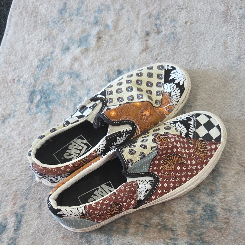 Vans Patchwork Slip-On Sneakers - Brown and Black